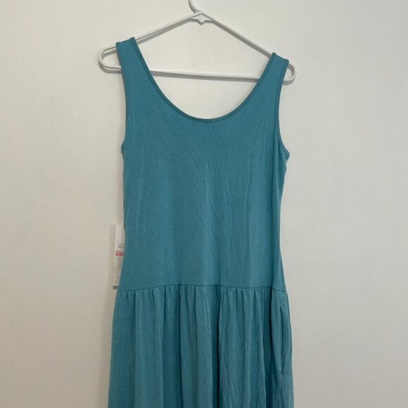 NEW NWT CALVIN KLEIN CK Sleeveless Tiered Dress Solid Aqua Blue Midi Sundress 6 - Picture 12 of 14